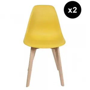 HOME DECO FACTORY Chaise scandinave en hëtre et polypropylène (Lot de 2)