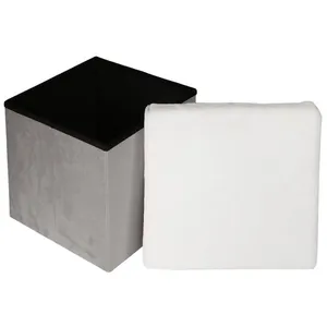 HOME DECO KIDS - Pouf coffre de rangement bicolore imitation fourrure Léo Gris clair et blanc