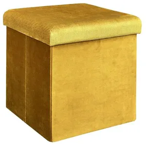 Comparateur de prix : HOME DECO FACTORY - Pouf coffre de rangement velours côtelé Giullia moutarde