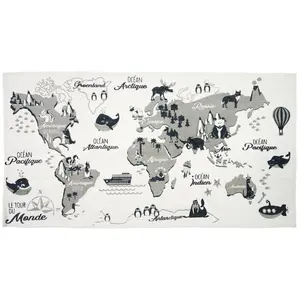 Comparateur de prix : The Home Deco Factory - Tapis jeu enfant en coton 140x70 cm Mappemonde
