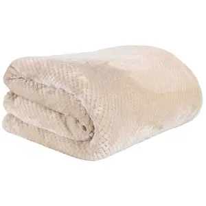 The Home Deco Factory Plaid sherpa effet nid d'abeille 180x220 cm Beige rosé pas cher