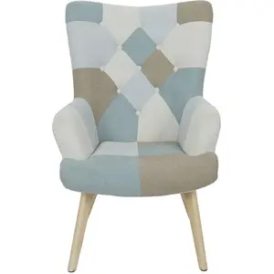 Comparateur de prix : AC-DÉCO Home Deco Factory - Fauteuil Helsinki patchwork bleu - 66x72x99.5 cm T.U