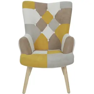 Comparateur de prix : AC-DÉCO Fauteuil - Fauteuil patchwork - Helsinki - Jaune - Coton / Bois - 1 place