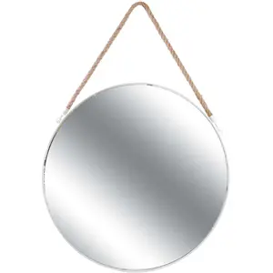 Comparateur de prix : The Home Deco Factory - Miroir rond avec anse en jonc 50 cm blanc
