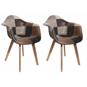 NONAME Fauteuil - Bois et simili cuir - Patchwork - Marron - Adulte pas cher