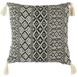 Comparateur de prix : Home Deco Factory - Coussin ethnique pompons beige/noir - 40x40 cm T.U