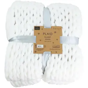 Comparateur de prix : The Home Deco Factory - Plaid grosses mailles Chunky 120 x 150 cm blanc