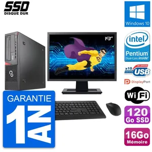 PC Fujitsu E920 DT Ecran 19" Intel G3220 RAM 16Go SSD 120Go Windows 10 Wifi pas cher