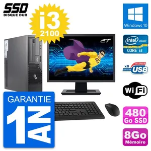 PC Fujitsu E500 E85+ DT Ecran 27" i3-2100 RAM 8Go SSD 480Go Windows 10 Wifi pas cher