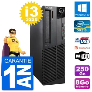PC Lenovo M92p SFF Intel i3-3220 RAM 8Go Disque Dur 250Go Windows 10 W... pas cher