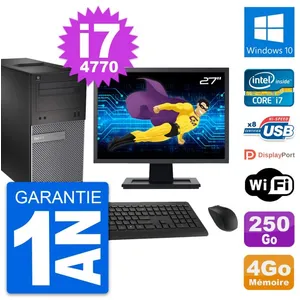 PC Tour Dell 3020 Ecran 27" Intel i7-4770 RAM 4Go Disque 250Go Windows... pas cher
