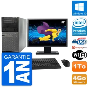 PC Tour Dell OptiPlex 3020 Ecran 19" G3220 RAM 4Go Disque 1To Windows 10 Wifi pas cher