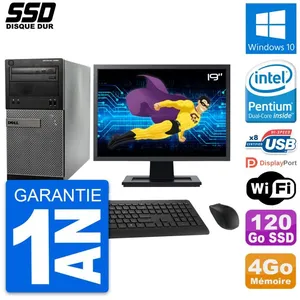 PC Tour Dell 3020 Ecran 19" Intel G3220 RAM 4Go SSD 120Go Windows 10 W... pas cher