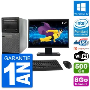 PC Tour Dell 3020 Ecran 19" Intel G3220 RAM 8Go Disque 500Go Windows 10 Wifi pas cher