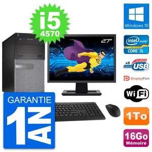 PC Tour Dell 3020 Ecran 27" Intel i5-4570 RAM 16Go Disque 1To Windows 10 Wifi pas cher