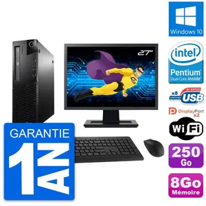 PC Lenovo M93p SFF Ecran 27" Intel G3220 RAM 8Go Disque 250Go Windows 10 Wifi pas cher