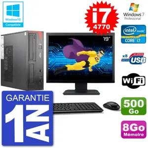 PC Fujitsu Esprimo E520 DT Ecran 19" i7-4770 8Go 500Go Graveur DVD Wif...