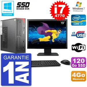 PC Fujitsu Esprimo E520 DT Ecran 19" i7-4770 4Go SSD 120Go Graveur DVD... pas cher