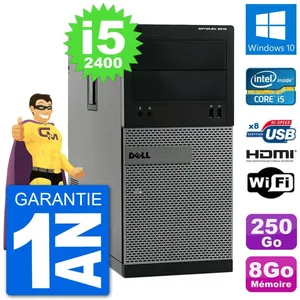 PC Dell 3010 MT i5-2400 RAM 8Go Disque Dur 250Go HDMI Windows 10 Wifi pas cher