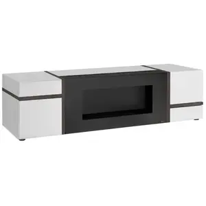Comparateur de prix : Meuble tv criss avec cheminée bio-éthanol   blanc brillant   l150 cm