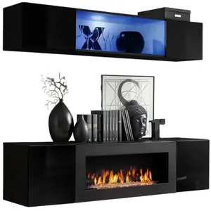 Comparateur de prix : PRICE FACTORY Meubles suspendus avec cheminée décorative collection FLY N3. Coloris noir. 40 Noir