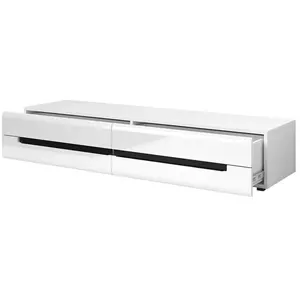 Comparateur de prix : PRICE FACTORY Meuble TV 180cm Collection LUCIA. 2 tiroirs, coloris blanc, façades brillantes. Style design. 50 Blanc