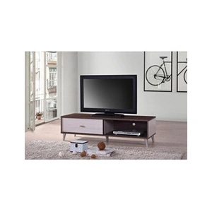 Meublorama PRICE FACTORY Meuble TV BODRUM 120 cm avec une porte coulissante coloris noyer et blanc.: 40 Marron pas cher