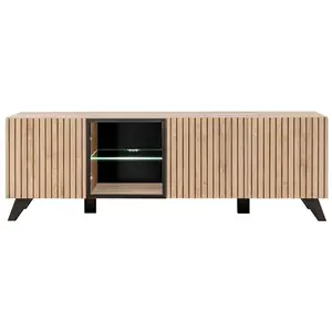 Comparateur de prix : PRICE FACTORY Meuble TV 160cm coloris chêne et noir avec éclairage LED intégré collection NIELSEN.