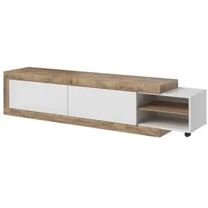 Meublorama Meuble TV extensible de 200 à 240 cm couleur chêne et blanc brillant collection SINATRA. pas cher