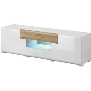 MEUBLORAMA Meuble tv 160cm collection ohio. Éclairage led intégré. Coloris blanc et chêne pas cher