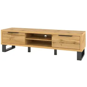 Comparateur de prix : PRICE FACTORY Meuble TV XL 180cm collection MILO. Coloris chêne. Style design. 180x50x50 Marron