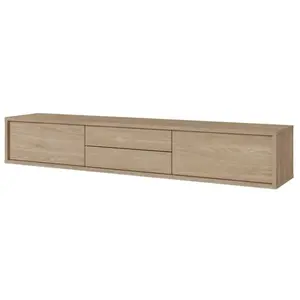 Meublorama PRICE FACTORY Meuble TV 180cm, 2 tiroirs et 2 portes collection MAANUM. Couleur chêne clair. pas cher