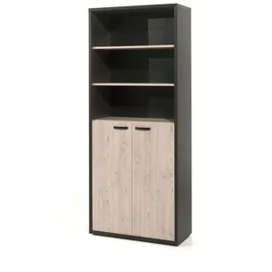 Comparateur de prix : Bibliothèque de Bureau - PRICE FACTORY - Collection DEPÉ - 2 Portes - 4 Étagères - Chêne et Noir