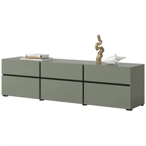 MEUBLORAMA Meuble TV coloris vert sauge180cm collection HAVANA. Meuble design avec 3 portes et 3 tiroirs. pas cher