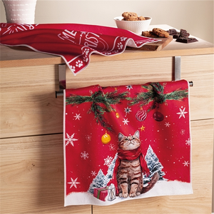 TempsL Lot de 2 torchons chat Noël pas cher