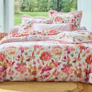 becquet Housse de couette en coton VALSE FLEURIE motif pivoine rose pas cher