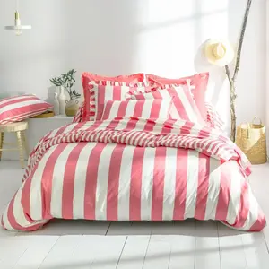 becquet Housse de couette en coton ANDERSON à rayures rose bonbon pas cher