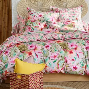 becquet Housse de couette en coton VIBRANTE motif fleurs exotiques multicolore pas cher
