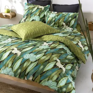 becquet Housse de couette en coton DEPAYSANT feuilles tropicales vert bronze pas cher