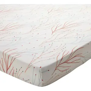 Drap housse en percale de coton CORAL REEF orange corail