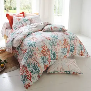 Housse de couette en percale de coton CORAL REEF orange corail