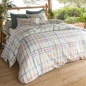 Becquet Housse de couette à carreaux PARADIS blanc cassé