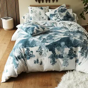 becquet Housse de couette en flanelle BLUE SALEN motif montagne, bleu