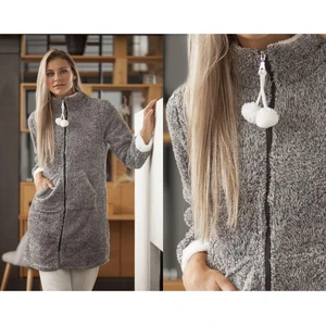 Becquet Peignoir d'intérieur uni et pompons femme-gris chiné pas cher