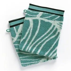 Becquet Gant de toilette Coton Eponge motifs feuilles EUCALYPTUS Bleu aqua pas cher