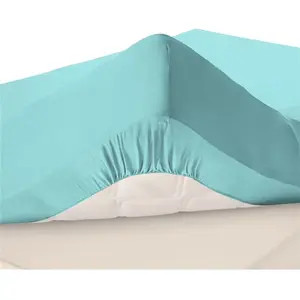 Becquet Drap housse uni en lin lavé grands bonnets 32 cm - Bleu Aqua