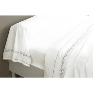 Becquet Drap-housse en percale de coton ADELE fleurs brodées et torsades- blanc pas cher