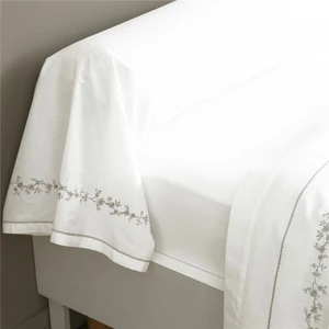 Becquet Drap plat en percale de coton ADELE fleurs brodées et torsades- blancVendu par3suisses