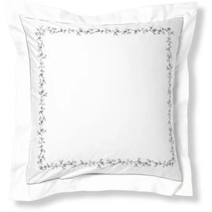 Becquet Taie d'oreiller, taie de traversin en percale de coton ADELE fleurs brodées et torsades- blanc