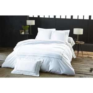 Becquet Housse de couette en percale de coton ADELE fleurs brodées et torsades- blanc pas cher